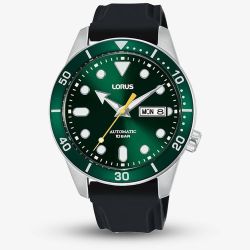 Lorus Mens Green Dial Black Rubber Strap Watch RL455AX9