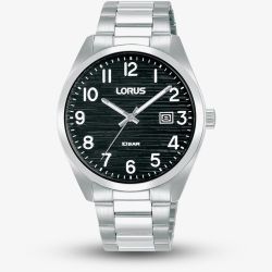 Lorus Mens Classic Silver Tone Black Dial Watch RH905RX9