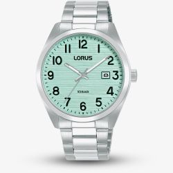 Lorus Mens Classic Silver Tone Aqua Green Watch RH909RX9