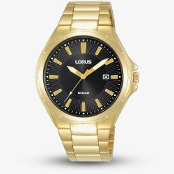 Lorus Mens Radiant Gold Tone Black Sunray Watch RH946PX9