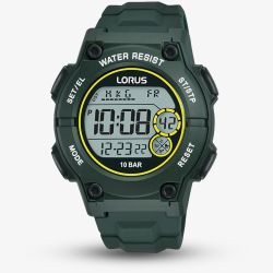 Lorus Mens Digital Dark Green Rubber Strap Watch R2333PX9