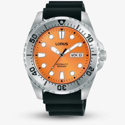 Lorus Mens Sports Orange Dial Automatic Rubber Strap Watch RL479BX9