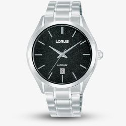 Lorus Mens Classic Black Dial Stainless Steel Bracelet Watch RH963RX9