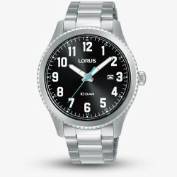 Lorus Mens Sport Black Dial Stainless Steel Bracelet Watch RH979RX9
