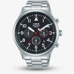 Lorus Mens Black Dial Chronograph Watch RT363JX9