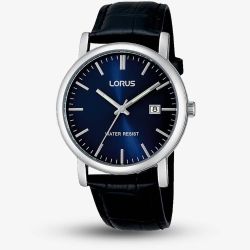 Lorus Mens Blue Dial Black Leather Strap Watch RG841CX5