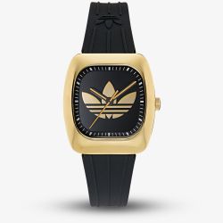 Adidas Retro Wave One Gold Tone Black Strap Watch AOSY260012I