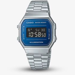 Casio Silver & Blue Digital Display Watch A168WEM-2BEF