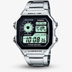 Casio World Timer Silver & Black Digital Display Watch AE-1200WHD-1AVEF