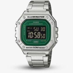 Casio Mens Green Face Series Digital Stainless Steel Bracelet Watch W-218HD-3AVEF