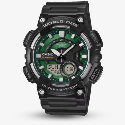 Casio Mens Green Face Series Dual Display Black Watch AEQ-110W-3A2VEF