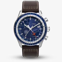 Timex Mens Fly Back Chronograph x Pan Am Leather Strap Watch TW2W97200