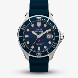 Timex Mens Deepwater Meridian 200 Blue Rubber Strap Watch TW2W81500