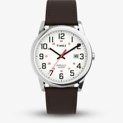 Timex Mens Easy Reader White Dial Brown Leather Strap Watch TW2Y12600
