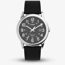 Timex Mens Easy Reader Black Dial Black Leather Strap Watch TW2Y12800