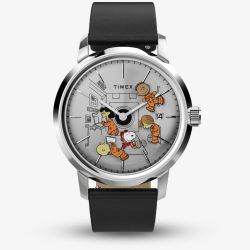 Timex Mens X Peanuts Marlin Automatic Space Black Leather Strap Watch TW2W87200