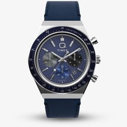 Timex Mens Q Blue Chronograph Dial Leather Strap Watch TW2Y36100