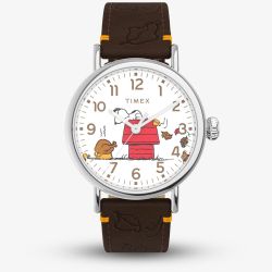 Timex Mens X Peanuts Thanksgiving Black Leather Strap Watch TW2W44300