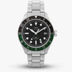 Timex Mens Waterbury Heritage Stainless Steel Black & Green Bezel Watch TW2Y60800