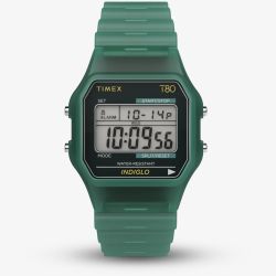 Timex Unisex T80 Green Plastic Digital Watch TW2Y34100