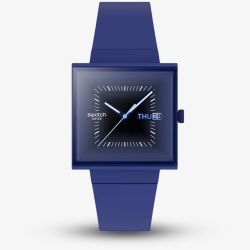 Swatch Unisex Squarely Blacklight Blue Watch SO34N700