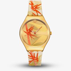 Swatch Golden Red Bamboo Fabric Strap Watch SYXZ105