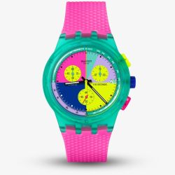 Swatch Neon Flash Arrow Pink & Green Chronograph Watch SUSG408