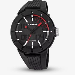 Calypso Mens Street Style Black Rubber Strap Watch K5629/2