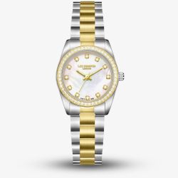 Lee Cooper Ladies White Mother of Pearl Crystal Dial Two Tone Bracelet Watch LC08155.220