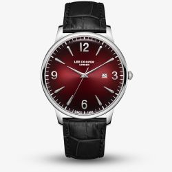 Lee Cooper Mens Red Dial Black Leather Strap Watch LC08379.381