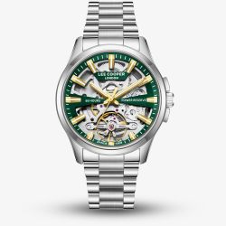 Lee Cooper Mens Green Skeleton Dial Automatic Bracelet Watch LC08311.370