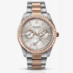 Sekonda Ladies Two Tone Silver Tone Day Date Crystal Bracelet Watch 2162