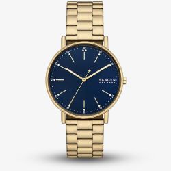 Skagen Mens Signatur Gold Tone Blue Dial Watch SKW6945