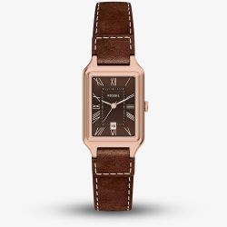 Fossil Ladies Raquel Brown Rectangle Dial Leather Strap Watch ES5503