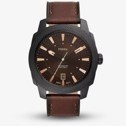 Fossil Mens Machine Dark Brown Leather Strap Watch FS5972