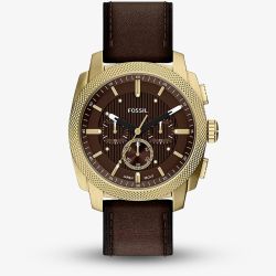 Fossil Mens Machine Chronograph Brown Dial Leather Strap Watch FS6188