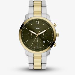 Fossil Mens Neutra Chronograph Green Dial Two Tone Bracelet Watch FS6189