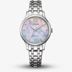 Citizen Ladies Eco Drive Silver Tone Diamond Mother Of Pearl Watch EM0891-58N