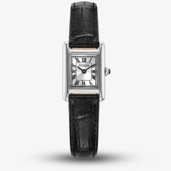 Citizen Ladies Fio Roma Eco-Drive Silver Rectangular Dial Black Leather Strap Watch EG2790-12A
