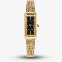 Citizen Ladies Fio Eco-Drive Gold Rectangular Dial Mesh Bracelet Watch EG7128-59E