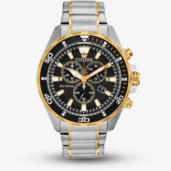 Citizen Mens Eco-Drive Chronograph Two Colour Bracelet Watch AT2434-54E