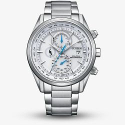 Citizen Mens World Chronograph A.T Atomic Timekeeping Silver Bracelet Watch AT8260-85A