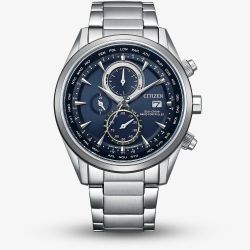 Citizen Mens World Chronograph A.T Atomic Timekeeping Blue Bracelet Watch AT8260-85L