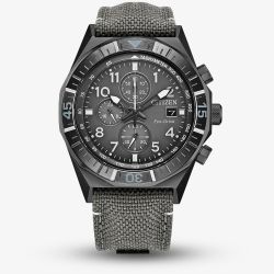Citizen Mens Nighthawk Chronograph Grey Dial Grey Fabric Strap Watch CA0897-04H