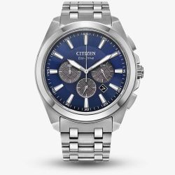 Citizen Mens Eco Drive Blue Dial & Silver Strap Watch CA4510-55L