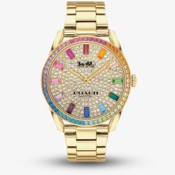 Coach Ladies Preston Rainbow Crystal Gold Plated Watch 14503657