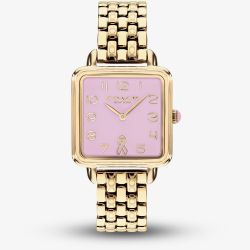 Coach Ladies Cass BCRF Golden Square Pink Dial Bracelet Watch 14504692