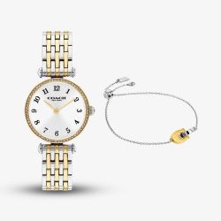 Coach Ladies Cary White Dial Two Tone Bracelet Watch & Two Tone C Bracelet Gift Set 14000140