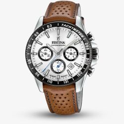 Festina Mens Silver Chronograph Brown Leather Strap Watch F20561/1