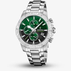 Festina Mens Timeless Chronograph Green Dial Watch F20704/5